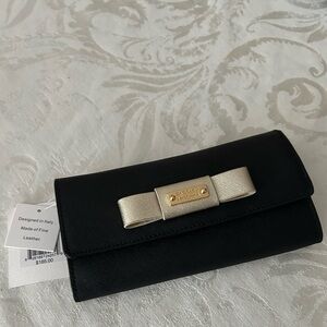 Badgley Mischka Black and Gold Wallet with Bow Accent